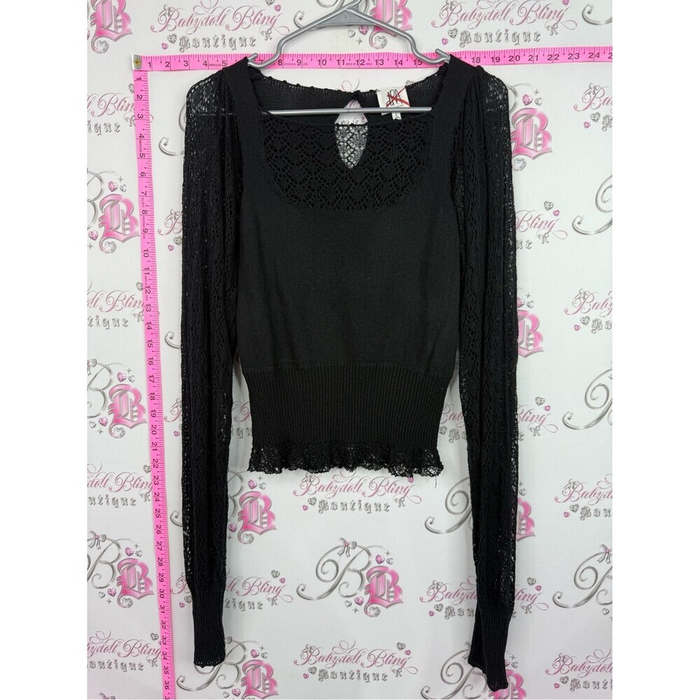 DRA LOS ANGELES shirt black Lace Sleeve Knit Top new with tags